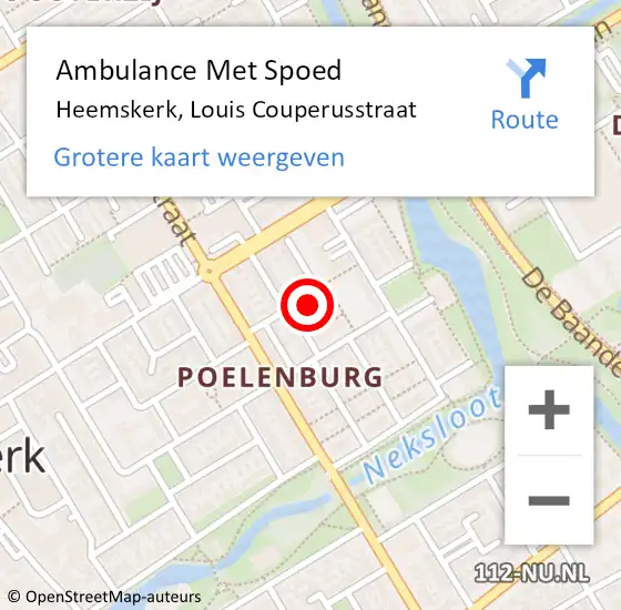 Locatie op kaart van de 112 melding: Ambulance Met Spoed Naar Heemskerk, Louis Couperusstraat op 12 februari 2023 06:15