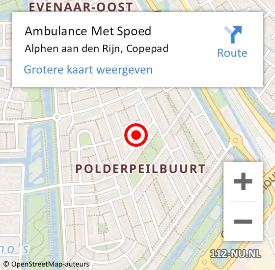 Locatie op kaart van de 112 melding: Ambulance Met Spoed Naar Alphen aan den Rijn, Copepad op 12 februari 2023 06:36