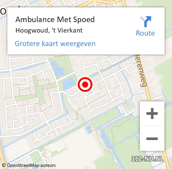 Locatie op kaart van de 112 melding: Ambulance Met Spoed Naar Hoogwoud, 't Vierkant op 12 februari 2023 07:08