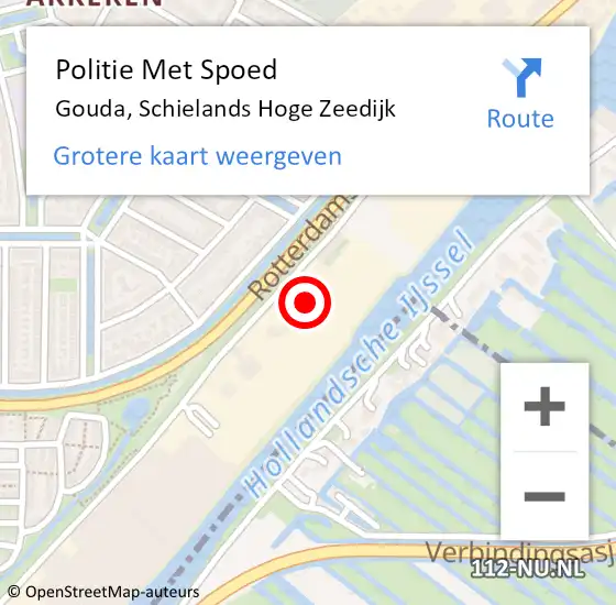 Locatie op kaart van de 112 melding: Politie Met Spoed Naar Gouda, Schielands Hoge Zeedijk op 12 februari 2023 08:46