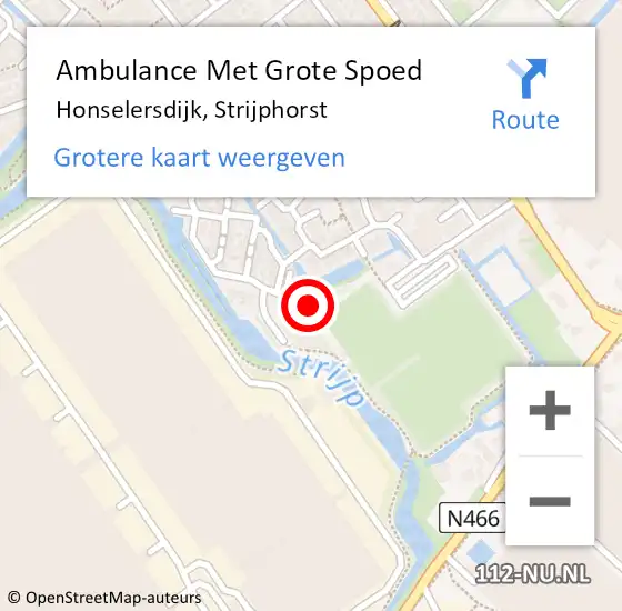 Locatie op kaart van de 112 melding: Ambulance Met Grote Spoed Naar Honselersdijk, Strijphorst op 12 februari 2023 08:53