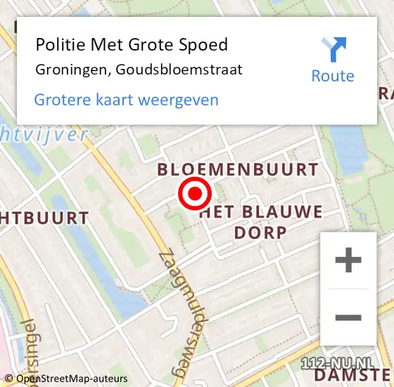 Locatie op kaart van de 112 melding: Politie Met Grote Spoed Naar Groningen, Goudsbloemstraat op 12 februari 2023 09:13