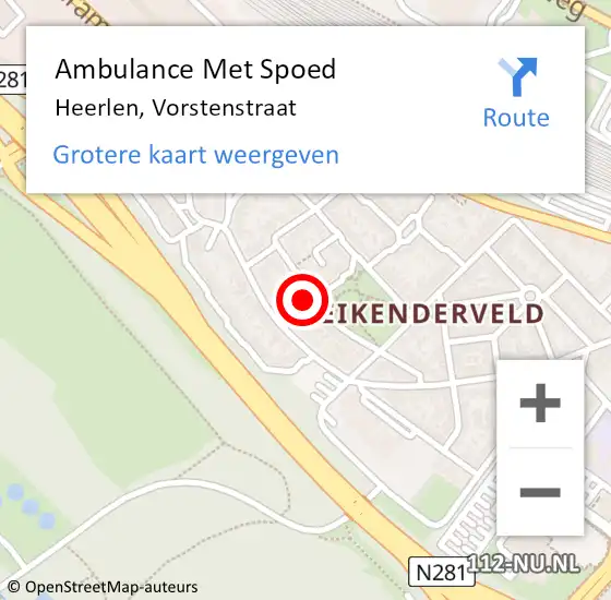 Locatie op kaart van de 112 melding: Ambulance Met Spoed Naar Heerlen, Vorstenstraat op 12 februari 2023 09:19