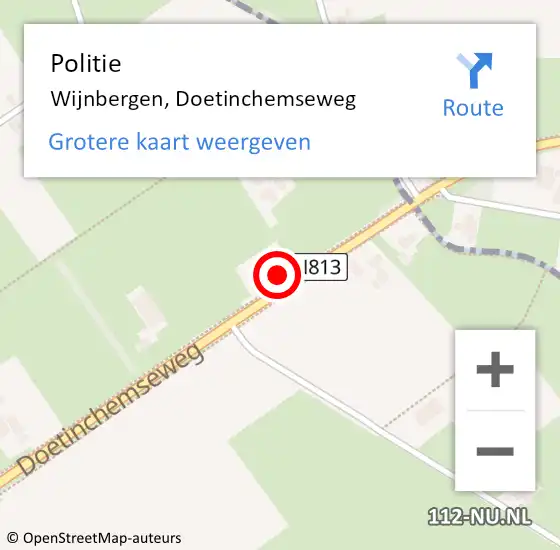 Locatie op kaart van de 112 melding: Politie Wijnbergen, Doetinchemseweg op 12 februari 2023 09:26