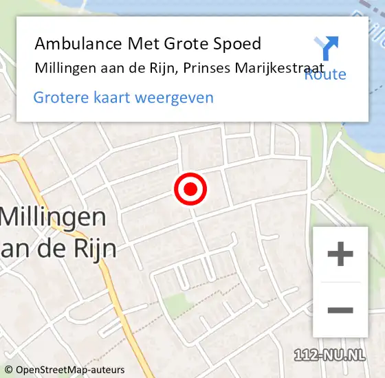 Locatie op kaart van de 112 melding: Ambulance Met Grote Spoed Naar Millingen aan de Rijn, Prinses Marijkestraat op 12 februari 2023 10:05