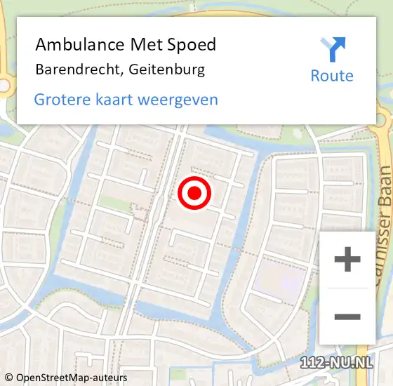 Locatie op kaart van de 112 melding: Ambulance Met Spoed Naar Barendrecht, Geitenburg op 12 februari 2023 11:05