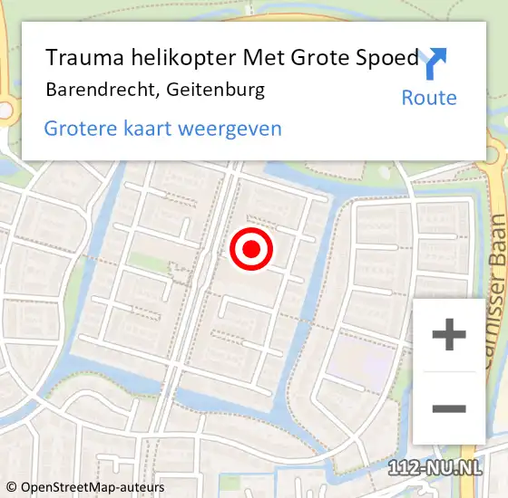 Locatie op kaart van de 112 melding: Trauma helikopter Met Grote Spoed Naar Barendrecht, Geitenburg op 12 februari 2023 11:06