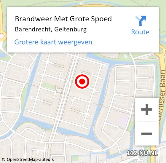 Locatie op kaart van de 112 melding: Brandweer Met Grote Spoed Naar Barendrecht, Geitenburg op 12 februari 2023 11:06