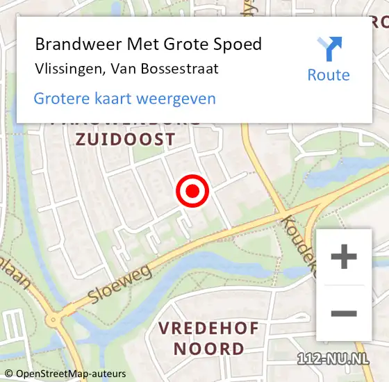 Locatie op kaart van de 112 melding: Brandweer Met Grote Spoed Naar Vlissingen, Van Bossestraat op 12 februari 2023 11:30