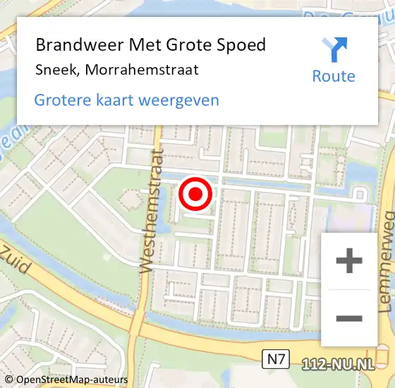 Locatie op kaart van de 112 melding: Brandweer Met Grote Spoed Naar Sneek, Morrahemstraat op 12 februari 2023 12:19