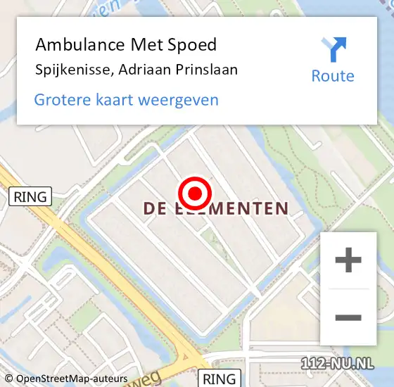 Locatie op kaart van de 112 melding: Ambulance Met Spoed Naar Spijkenisse, Adriaan Prinslaan op 12 februari 2023 12:20