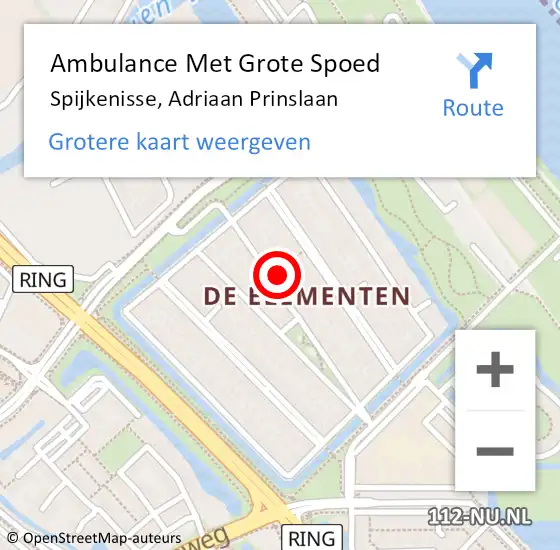 Locatie op kaart van de 112 melding: Ambulance Met Grote Spoed Naar Spijkenisse, Adriaan Prinslaan op 12 februari 2023 12:23