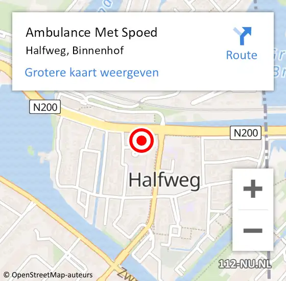 Locatie op kaart van de 112 melding: Ambulance Met Spoed Naar Halfweg, Binnenhof op 12 februari 2023 12:54