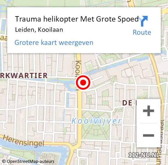 Locatie op kaart van de 112 melding: Trauma helikopter Met Grote Spoed Naar Leiden, Kooilaan op 12 februari 2023 13:17