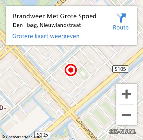 Locatie op kaart van de 112 melding: Brandweer Met Grote Spoed Naar Den Haag, Nieuwlandstraat op 12 februari 2023 13:19