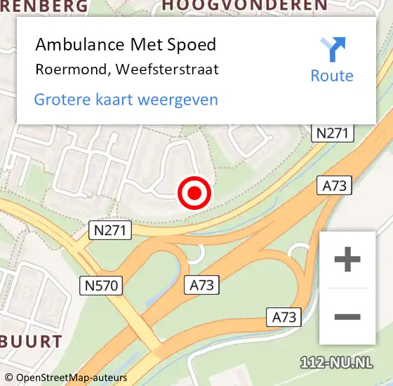 Locatie op kaart van de 112 melding: Ambulance Met Spoed Naar Roermond, Weefsterstraat op 12 februari 2023 13:28