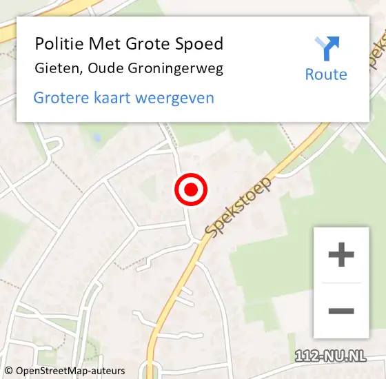 Locatie op kaart van de 112 melding: Politie Met Grote Spoed Naar Gieten, Oude Groningerweg op 12 februari 2023 13:42