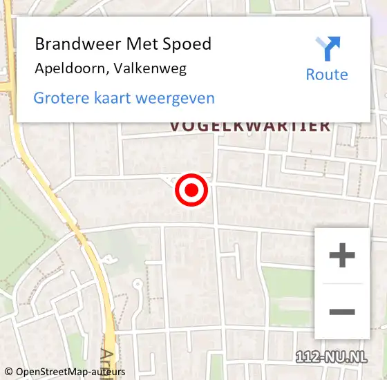 Locatie op kaart van de 112 melding: Brandweer Met Spoed Naar Apeldoorn, Valkenweg op 12 februari 2023 13:44