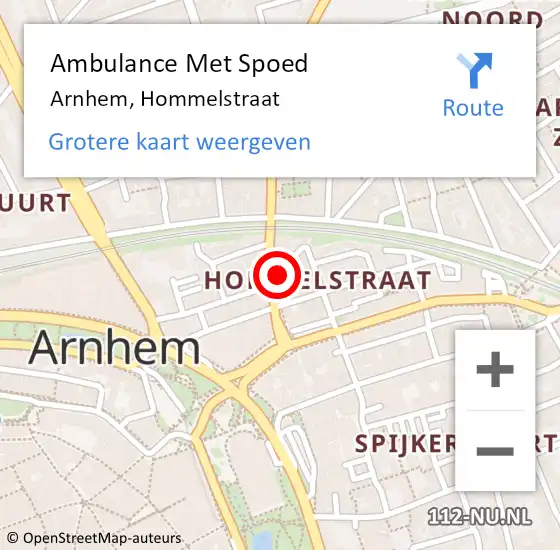 Locatie op kaart van de 112 melding: Ambulance Met Spoed Naar Arnhem, Hommelstraat op 12 februari 2023 13:54