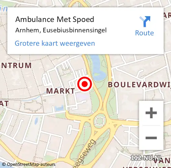 Locatie op kaart van de 112 melding: Ambulance Met Spoed Naar Arnhem, Eusebiusbinnensingel op 12 februari 2023 14:17