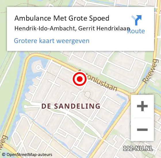 Locatie op kaart van de 112 melding: Ambulance Met Grote Spoed Naar Hendrik-Ido-Ambacht, Gerrit Hendrixlaan op 12 februari 2023 14:24