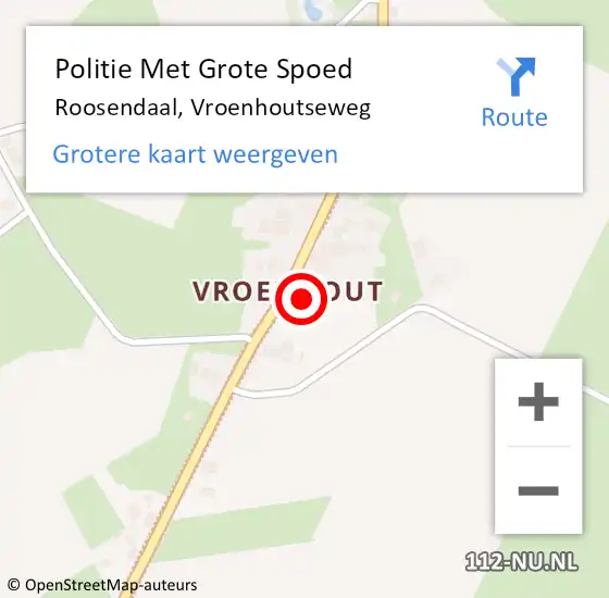 Locatie op kaart van de 112 melding: Politie Met Grote Spoed Naar Roosendaal, Vroenhoutseweg op 12 februari 2023 14:39