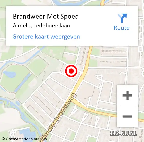 Locatie op kaart van de 112 melding: Brandweer Met Spoed Naar Almelo, Ledeboerslaan op 12 februari 2023 15:09