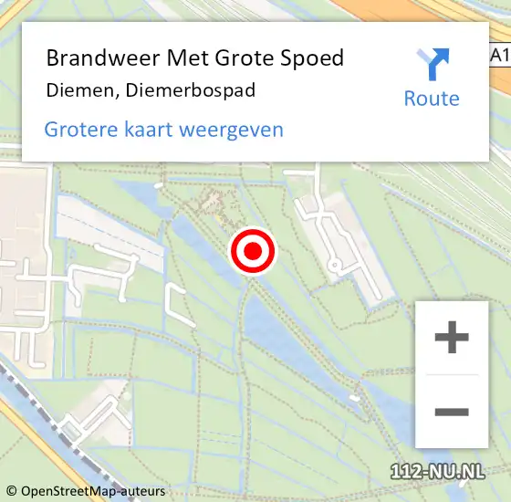 Locatie op kaart van de 112 melding: Brandweer Met Grote Spoed Naar Diemen, Diemerbospad op 12 februari 2023 15:28