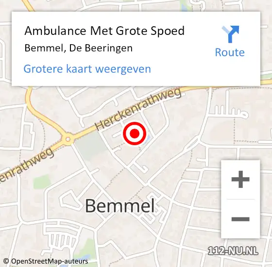 Locatie op kaart van de 112 melding: Ambulance Met Grote Spoed Naar Bemmel, De Beeringen op 12 februari 2023 15:42