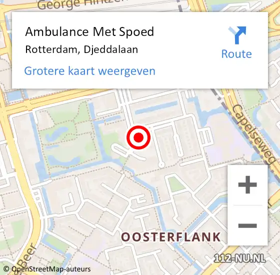 Locatie op kaart van de 112 melding: Ambulance Met Spoed Naar Rotterdam, Djeddalaan op 12 februari 2023 16:03