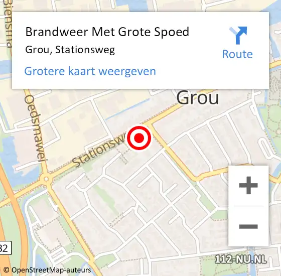 Locatie op kaart van de 112 melding: Brandweer Met Grote Spoed Naar Grou, Stationsweg op 12 februari 2023 16:18