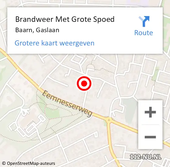 Locatie op kaart van de 112 melding: Brandweer Met Grote Spoed Naar Baarn, Gaslaan op 12 februari 2023 16:40