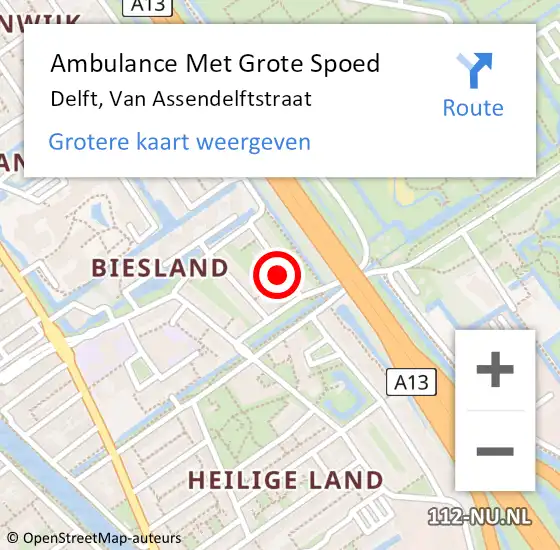 Locatie op kaart van de 112 melding: Ambulance Met Grote Spoed Naar Delft, Van Assendelftstraat op 12 februari 2023 16:41