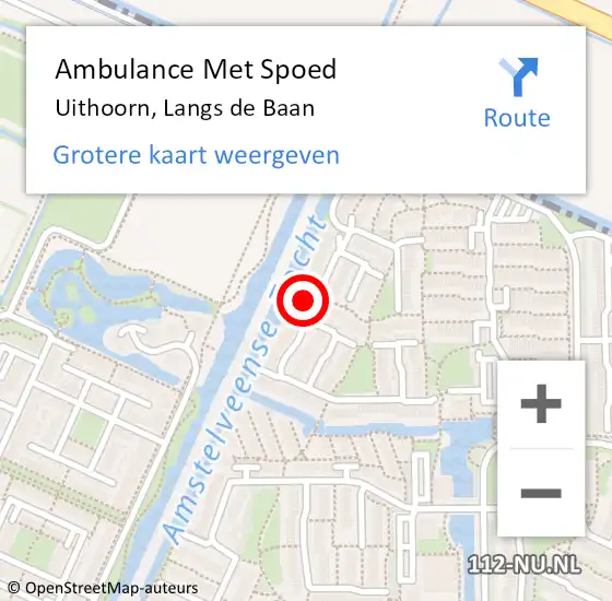 Locatie op kaart van de 112 melding: Ambulance Met Spoed Naar Uithoorn, Langs de Baan op 12 februari 2023 16:52