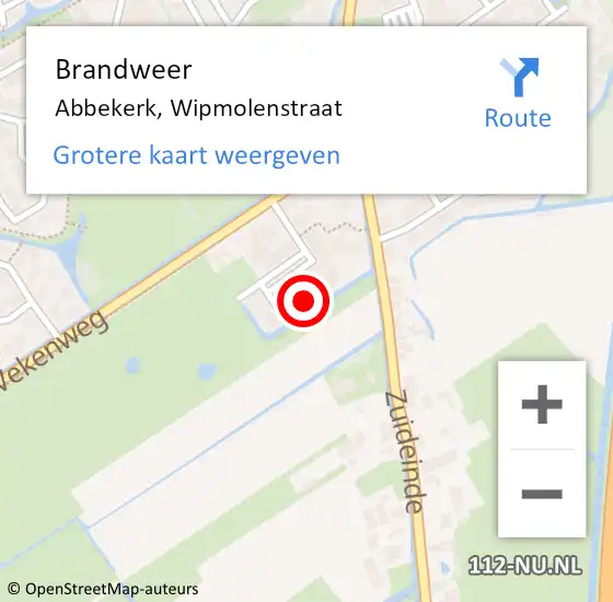 Locatie op kaart van de 112 melding: Brandweer Abbekerk, Wipmolenstraat op 12 februari 2023 18:02
