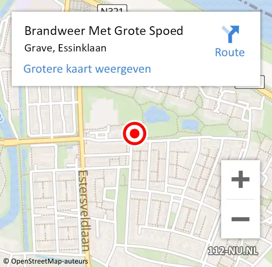 Locatie op kaart van de 112 melding: Brandweer Met Grote Spoed Naar Grave, Essinklaan op 12 februari 2023 18:03