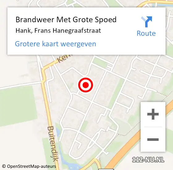 Locatie op kaart van de 112 melding: Brandweer Met Grote Spoed Naar Hank, Frans Hanegraafstraat op 12 februari 2023 18:08