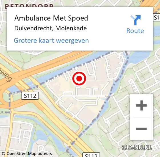 Locatie op kaart van de 112 melding: Ambulance Met Spoed Naar Duivendrecht, Molenkade op 12 februari 2023 18:41