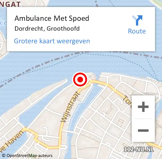 Locatie op kaart van de 112 melding: Ambulance Met Spoed Naar Dordrecht, Groothoofd op 12 februari 2023 18:48