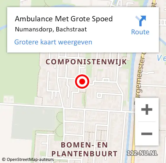 Locatie op kaart van de 112 melding: Ambulance Met Grote Spoed Naar Numansdorp, Bachstraat op 12 februari 2023 19:14