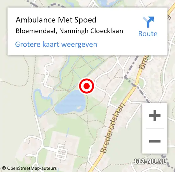 Locatie op kaart van de 112 melding: Ambulance Met Spoed Naar Bloemendaal, Nanningh Cloecklaan op 12 februari 2023 19:14