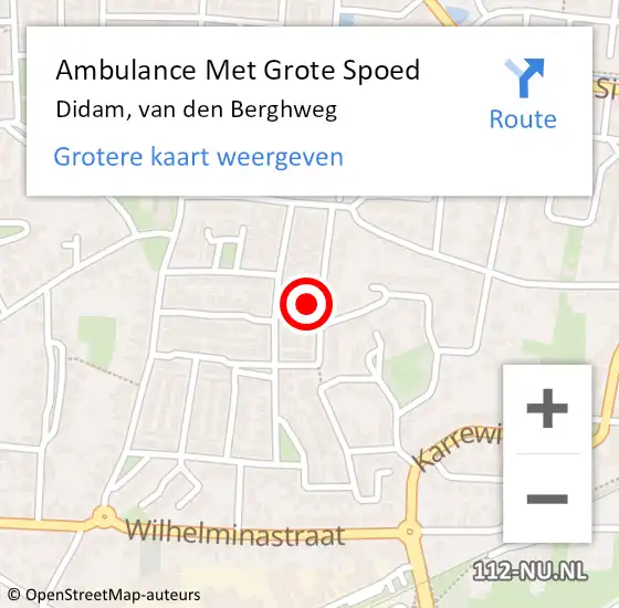 Locatie op kaart van de 112 melding: Ambulance Met Grote Spoed Naar Didam, van den Berghweg op 12 februari 2023 19:26