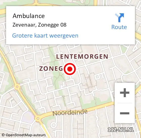 Locatie op kaart van de 112 melding: Ambulance Zevenaar, Zonegge 08 op 12 februari 2023 19:45