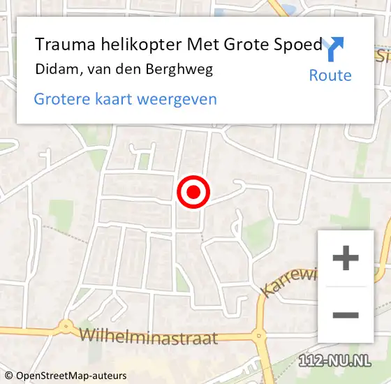 Locatie op kaart van de 112 melding: Trauma helikopter Met Grote Spoed Naar Didam, van den Berghweg op 12 februari 2023 20:01