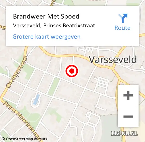 Locatie op kaart van de 112 melding: Brandweer Met Spoed Naar Varsseveld, Prinses Beatrixstraat op 12 februari 2023 20:26