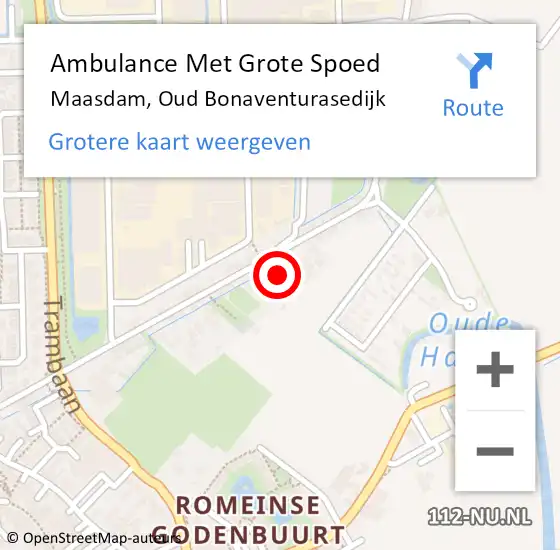 Locatie op kaart van de 112 melding: Ambulance Met Grote Spoed Naar Maasdam, Oud Bonaventurasedijk op 12 februari 2023 20:51