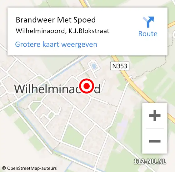 Locatie op kaart van de 112 melding: Brandweer Met Spoed Naar Wilhelminaoord, K.J.Blokstraat op 12 februari 2023 21:07