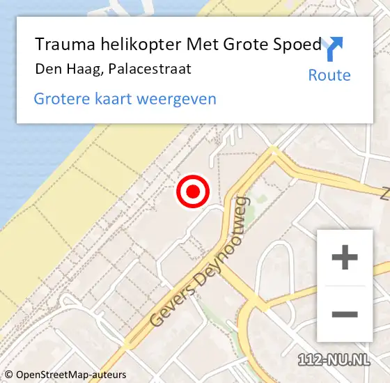 Locatie op kaart van de 112 melding: Trauma helikopter Met Grote Spoed Naar Den Haag, Palacestraat op 12 februari 2023 21:27