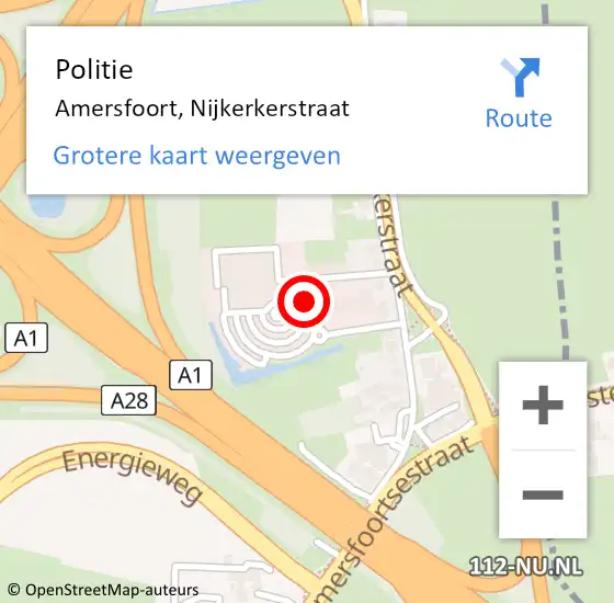 Locatie op kaart van de 112 melding: Politie Amersfoort, Nijkerkerstraat op 12 februari 2023 21:31