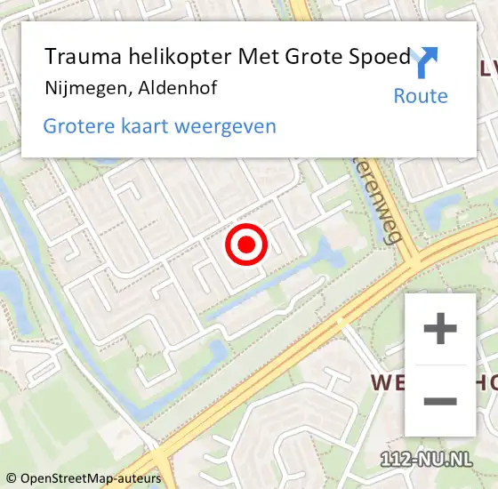 Locatie op kaart van de 112 melding: Trauma helikopter Met Grote Spoed Naar Nijmegen, Aldenhof op 12 februari 2023 22:23